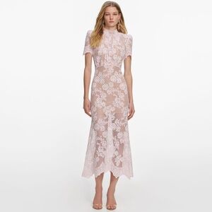 Self-Portrait NWOT PINK RHINESTONE LACE MIDI DRESS